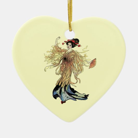 Mooie Japanse Geisha Bloem Fee Vintage kunst Keramisch Ornament (Voorkant)