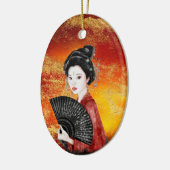 Mooie Japanse Geisha Gold, rode kerst Keramisch Ornament (Links)