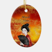 Mooie Japanse Geisha Gold, rode kerst Keramisch Ornament (Achterkant)
