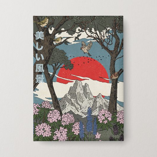 Mooie Japanse Landschap Button (Voorkant)