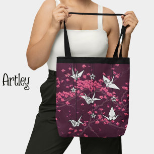 Mooie Japanse origami kraan kersenbloesem Tote Bag