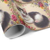 Mooie Japanse Staartloze Kat Kleurrijke Bloemen Ra Cadeaupapier (Rol Hoek)