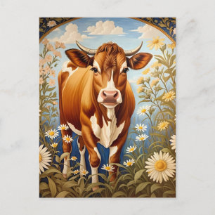 Mooie Jersey Koe in Daisy veld Vintage Briefkaart