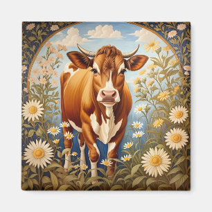 Mooie Jersey Koe in Daisy veld Vintage Magneet