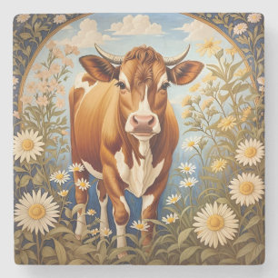 Mooie Jersey Koe in Daisy veld Vintage Stenen Onderzetter