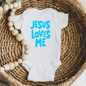 Mooie "Jesus Loves Me" in het blauw voor baby body Romper
