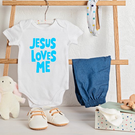 Mooie "Jesus Loves Me" in het blauw voor baby body Romper