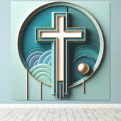 Mooie Jezus kruis gestrekt Canvas Afdruk (Insitu (Houten vloer))