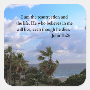 MOOIE JOHN 11:25 FOTOONTWERP VIERKANTE STICKER