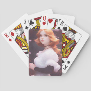 Mooie Jong Meisje Te midden van Roze Bloemen Portr Pokerkaarten