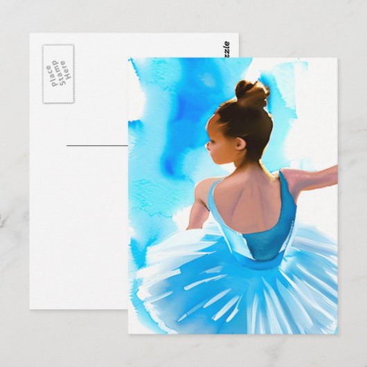 Mooie Jonge Ballerina in Blauw Briefkaart (Voorkant / Achterkant)