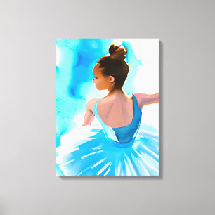 Mooie Jonge Ballerina in Blauw Canvas Afdruk