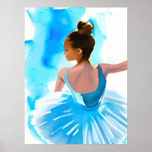 Mooie Jonge Ballerina in Blauw Poster