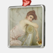 Mooie jonge dame streelen haar puppy hond metalen ornament (Links)