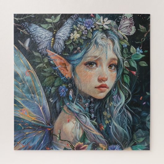 Mooie jonge fee met vlinders legpuzzel (Verticaal)