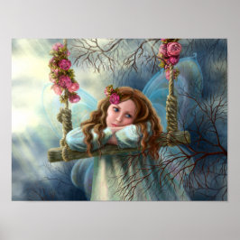 Mooie jonge fee vlinder op zwaai. Illust Poster