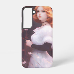 Mooie Jonge Meisje Tussen Roze Bloemen Portret Samsung Galaxy Hoesje