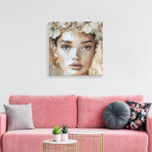 Mooie Jonge Mode Model Bloemenportretkunst Canvas Afdruk (Insitu (Woonkamer))