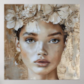 Mooie Jonge Mode Model Bloemenportretkunst Poster (Voorkant)