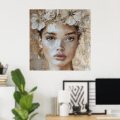 Mooie Jonge Mode Model Bloemenportretkunst Poster (Thuiskantoor)