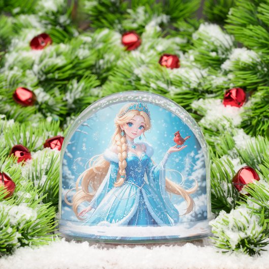 Mooie jonge sneeuwmaagd sneeuwbol (Kerstmis)