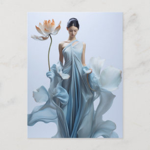 Mooie Jonge Vrouw en Lotusbloem Ansichtkaart Briefkaart