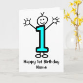 Mooie jongen blauw grappige cartoon verjaardagskaa kaart (Gele Bloem)