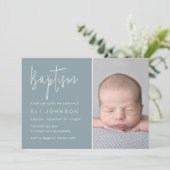 Mooie jongen foto stoffige blauwe doop kaart (Staand voorkant)