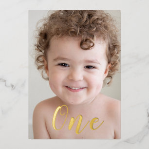 Mooie jongens 1e verjaardag Foto's & Gold Folie Uitnodiging