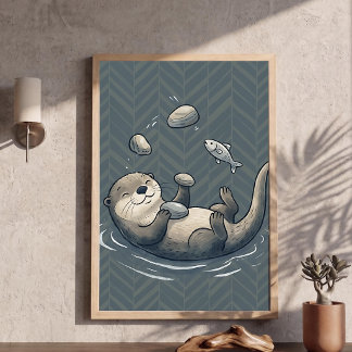 Mooie Jonglerende Otter Nursery Kunst Chevron Acht Poster
