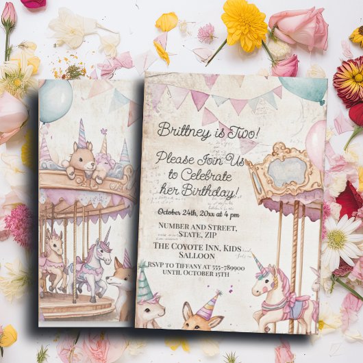 Mooie journaalpagina met dieren 2e verjaardagsfees kaart