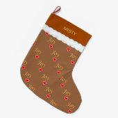 Mooie Joy Hartpatroon op Bruin Grote Kerstsok (Voorkant (Hangend))