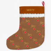 Mooie Joy Hartpatroon op Bruin Grote Kerstsok (Achterkant)