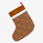Mooie Joy Hartpatroon op Bruin Grote Kerstsok (Achterkant (Hangend))