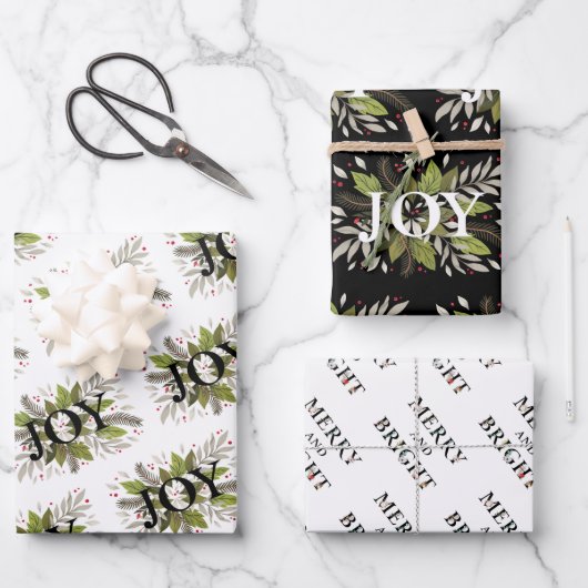 Mooie JOY Winter Botanical, Merry & Bright Inpakpapier Vel (Voorkant)