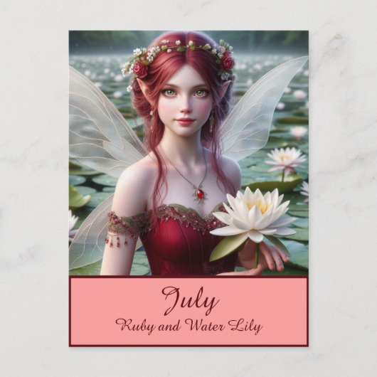 Mooie juli Fairy in Water Lelies Briefkaart (Voorkant)