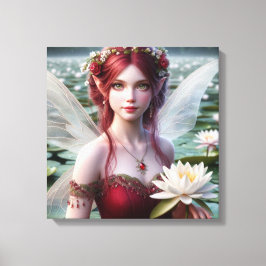 Mooie juli Fairy in Water Lelies Canvas Afdruk