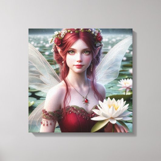 Mooie juli Fairy in Water Lelies Canvas Afdruk (Voorkant)