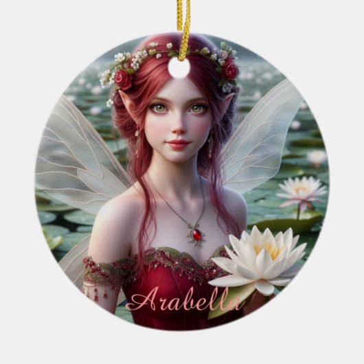 Mooie juli Fairy in Water Lelies Keramisch Ornament (Voorkant)