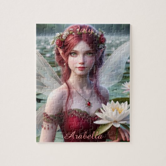 Mooie juli Fairy in Water Lelies Legpuzzel (Verticaal)