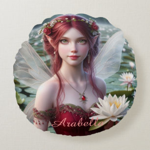 Mooie juli Fairy in Water Lelies Rond Kussen