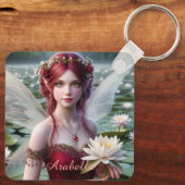 Mooie juli Fairy in Water Lelies Sleutelhanger (Achterkant)