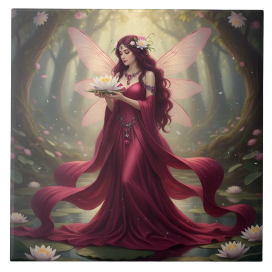 Mooie juli Ruby Fairy Tegeltje (Voorkant)