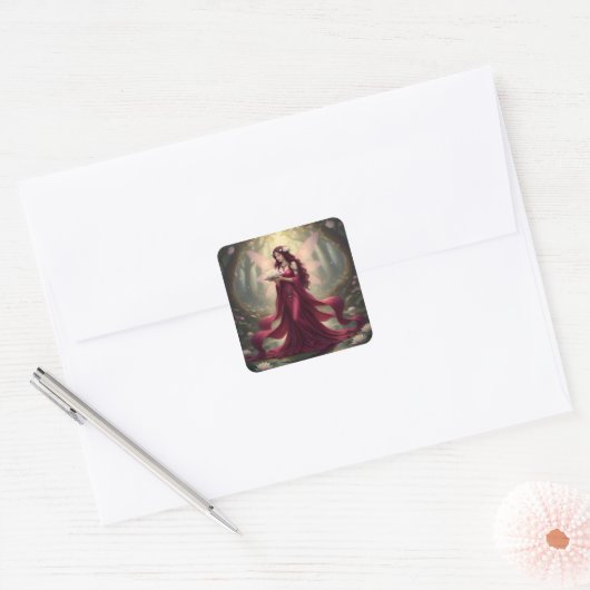 Mooie juli Ruby Fairy Vierkante Sticker (Envelop)