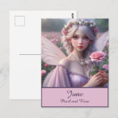 Mooie June Fairy in Roos Briefkaart (Voorkant / Achterkant)