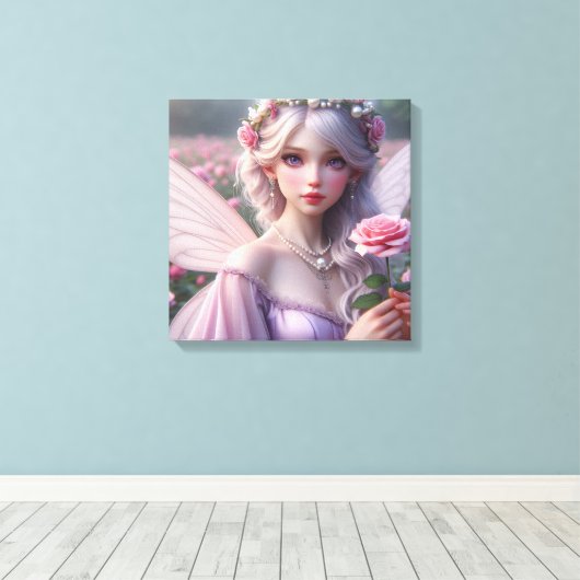Mooie June Fairy in Roos Canvas Afdruk (Insitu (Houten vloer))