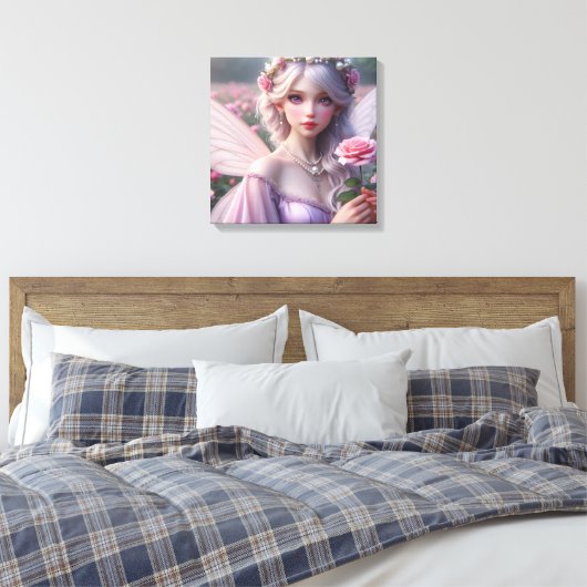 Mooie June Fairy in Roos Canvas Afdruk (Insitu (Slaapkamer))