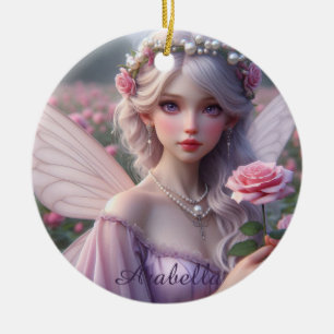 Mooie June Fairy in Roos Keramisch Ornament