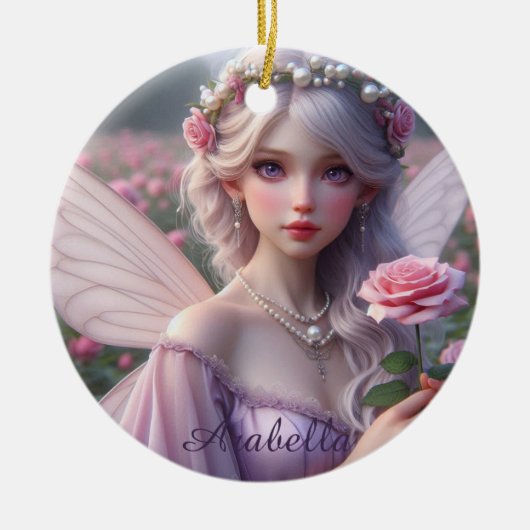 Mooie June Fairy in Roos Keramisch Ornament (Voorkant)