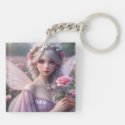 Mooie June Fairy in Roos Sleutelhanger (Achterkant)